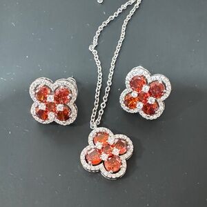 Elegant Silver and Red Floral Jewelry Set